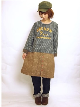 「ワークキャップ」｜「アイテム（ワンピース/ドレス）」を使った、にしぼりさん（レディース・153cm）の秋コーディネート