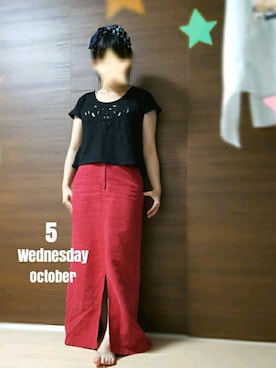 「アイテム（デニムスカート、レッド系）」を使った、♡aoiyuki♡さん（レディース・150cm）の秋コーディネート