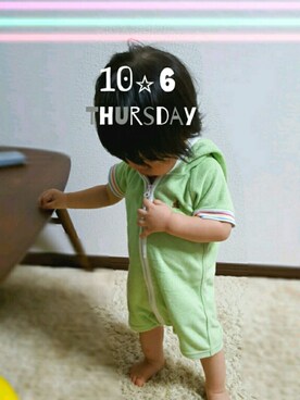 「アイテム（ロンパース、グリーン系）」を使った、♡aoiyuki♡さん（キッズ・70cm）の秋コーディネート