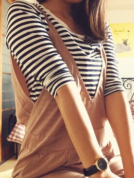 「アイテム（つなぎ/オールインワン、ベージュ系）」を使った、kano.kさん（レディース・161cm）の秋コーディネート