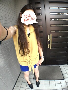 「URBAN RESEARCH（アーバンリサーチ）のアイテム（タンクトップ、イエロー系）」を使った、ぽてさん（レディース・166cm）の夏コーディネート