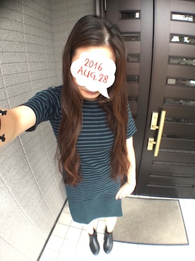 「Ray BEAMS（レイビームス）のΠ◎Ray BEAMS / ポンチボーダー クルーネックワンピース（ワンピース、ブルー系）」を使った、ぽてさん（レディース・166cm）の夏コーディネート