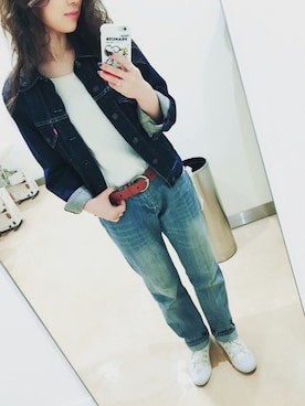 「ロングヘア」｜「アイテム（デニムジャケット）」を使った、mana∵さん（レディース・160cm）の春コーディネート