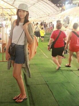 「BKK ORIGINALのアイテム」を使った、Livaさん（レディース・174cm）の夏コーディネート