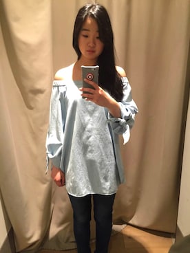 「TOPSHOP（トップショップ）のアイテム（その他パンツ、ブルー系）」を使った、いにイニさん（レディース）の夏コーディネート