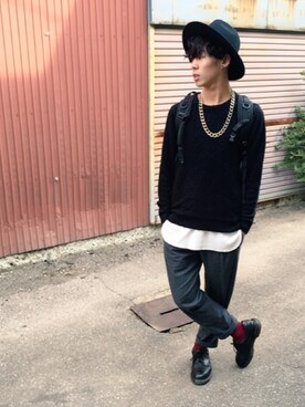 ネックレス ゴールド系 を使った 黒ニット のメンズ人気ファッションコーディネート 季節 9月 11月 Wear