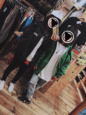 「STUSSY（ステューシー）のアイテム（ナイロンジャケット）」を使った、sakさん（レディース・157cm）の秋コーディネート