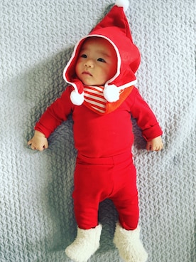 「アイテム（ラッピングキット、レッド系）」を使った、rinrinさん（キッズ・60cm）の冬コーディネート