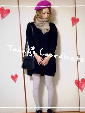 「バレンタインデートスタイル」｜「アイテム（ハンチング/ベレー帽）」を使った、mako☆さん（レディース・163cm）の冬コーディネート