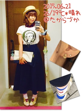 「赤チェック」｜「アイテム（アナログ腕時計）」を使った、きゅきゅさん（レディース・164cm）の夏コーディネート