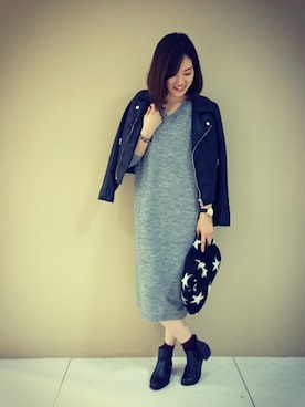 「ROPE' PICNIC（ロペピクニック）のアイテム（ライダースジャケット）」を使った、masumiさん（レディース・164cm）の秋コーディネート