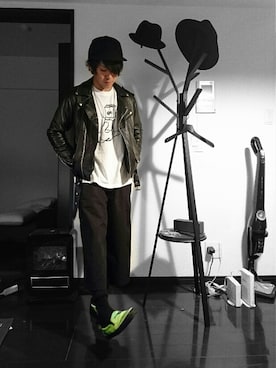 「cheap monday」｜「アイテム（ライダースジャケット）」を使った、 Hoshitoさん（メンズ・166cm）の冬コーディネート