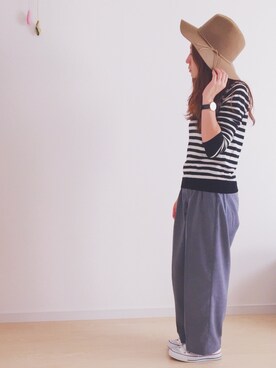 「GLOBAL WORK（グローバルワーク）のフェルトナカオレＨＡＴ/565115（ハット）」を使った、sao..さん（レディース・153cm）の秋コーディネート