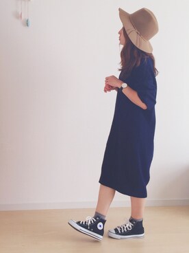 「GLOBAL WORK（グローバルワーク）のフェルトナカオレＨＡＴ/565115（ハット）」を使った、sao..さん（レディース・153cm）の秋コーディネート