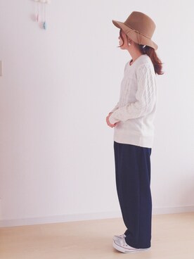 「GLOBAL WORK（グローバルワーク）のフェルトナカオレＨＡＴ/565115（ハット）」を使った、sao..さん（レディース・153cm）の秋コーディネート