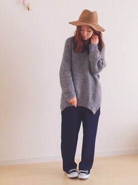 「GLOBAL WORK（グローバルワーク）のフェルトナカオレＨＡＴ/565115（ハット）」を使った、sao..さん（レディース・153cm）の秋コーディネート