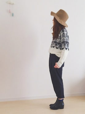 「GLOBAL WORK（グローバルワーク）のフェルトナカオレＨＡＴ/565115（ハット）」を使った、sao..さん（レディース・153cm）の冬コーディネート