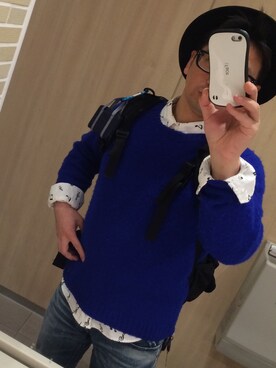 「ブルーニット」｜「アイテム（その他）」を使った、Ipさん（メンズ・165cm）の冬コーディネート