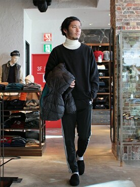 「BEAMS（ビームス）のアイテム（ダウンジャケット/コート）」を使った、HAPPY西村さん（メンズ・180cm）の冬コーディネート