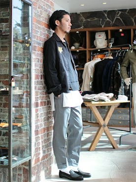 「BEAMS（ビームス）のアイテム（パンツ）」を使った、HAPPY西村さん（メンズ・180cm）の冬コーディネート