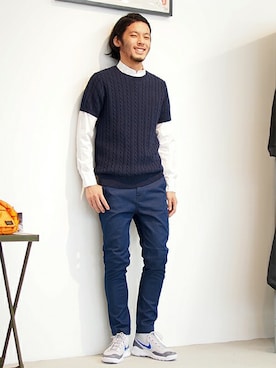 「BEAMS（ビームス）のアイテム（ニット/セーター）」を使った、HAPPY西村さん（メンズ・180cm）の春コーディネート