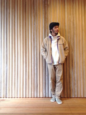 「Scye（サイ）のアイテム（チノパンツ）」を使った、HAPPY西村さん（メンズ・180cm）の冬コーディネート