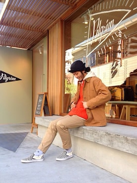 「アイテム（カバーオール）」を使った、HAPPY西村さん（メンズ・180cm）の冬コーディネート