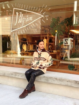 「Blundstone（ブランドストーン）のアイテム」を使った、HAPPY西村さん（メンズ・180cm）の冬コーディネート