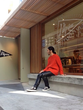 「agnes b.（アニエスベー）のアイテム（パンツ）」を使った、HAPPY西村さん（メンズ・180cm）の冬コーディネート