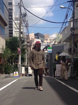 「アイテム（ナイロンジャケット）」を使った、HAPPY西村さん（メンズ・180cm）の夏コーディネート