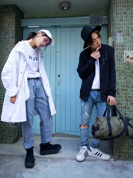 「FLOW（フロウ）のアイテム（ジャケット/アウター）」を使った、Wu Welさん（メンズ・174cm）の春コーディネート