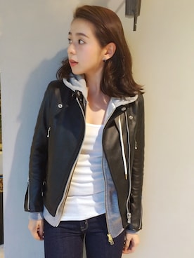 「reefur」｜「アイテム（ライダースジャケット）」を使った、KAORI TACHIさん（レディース・160cm）の冬コーディネート