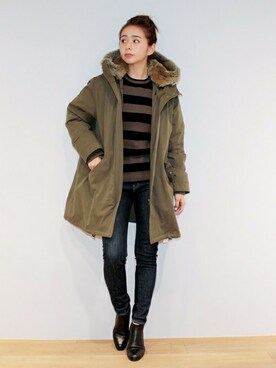 「MAISON DE REEFUR（メゾンドリーファー）のアイテム（モッズコート）」を使った、KAORI TACHIさん（レディース・160cm）の冬コーディネート