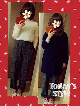 「お買い物」｜「アイテム（スラックス）」を使った、ちくき。さん（レディース・164cm）の冬コーディネート