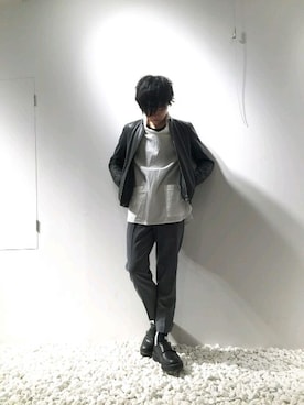 「united arrows」｜「アイテム（ライダースジャケット）」を使った、柴田 翔真さん（メンズ・172cm）の冬コーディネート