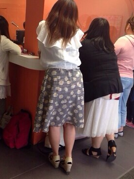 「LOWRYS FARM（ローリーズファーム）のGベーシックオフショルショートスリーブ 543921（シャツ/ブラウス、ホワイト系）」を使った、みかんさん（レディース・161cm）の春コーディネート