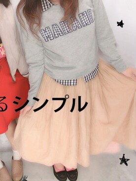 「niko and...（ニコアンド）の【niko and...】Cボイルギャザーロングスカート（スカート、ベージュ系）」を使った、みかんさん（レディース・161cm）の春コーディネート