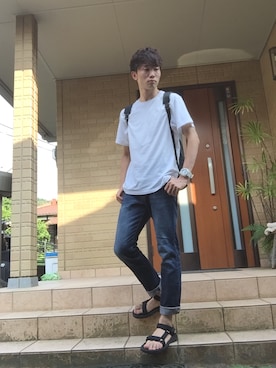 「黒リュック」｜「アイテム（サンダル）」を使った、まささん（メンズ・180cm）の秋コーディネート