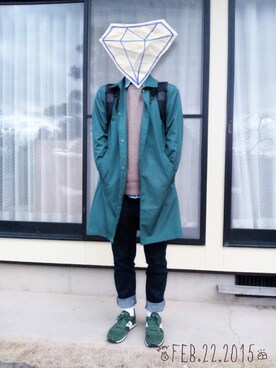 「アイテム（ステンカラーコート）」を使った、ｶﾈｺさん（メンズ・171cm・10代）の冬コーディネート