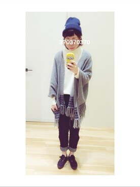 「アイテム（ポンチョ）」を使った、370さん（レディース・152cm・20代）の秋コーディネート