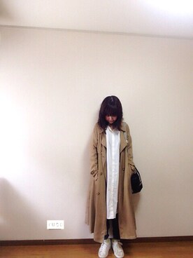 「マキシ」｜「アイテム（トレンチコート）」を使った、🅨Ⓤ🅒🅞さん（レディース・157cm）の春コーディネート