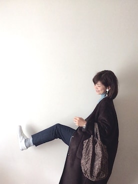 「THE Dallas（ザ・ダラス）のアイテム（イヤリング、ブラウン系）」を使った、🅨Ⓤ🅒🅞さん（レディース）の冬コーディネート