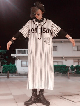 「丸サングラス」｜「アイテム（ハンチング/ベレー帽）」を使った、カ マ ノさん（メンズ・181cm）の夏コーディネート