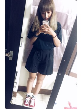 「無印良品（ムジルシリョウヒン）のアイテム（シューズ、レッド系）」を使った、洪佳さん（レディース・163cm）の夏コーディネート