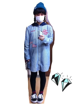 「ヒッコリー」｜「アイテム（シャツワンピース）」を使った、くみこさん（レディース・150cm）の冬コーディネート