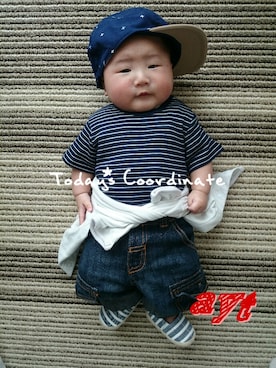 「ボーダーTシャツ」｜aytさん（キッズ・60cm）の春コーディネート