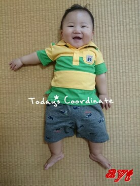 「present（プレゼント）のアイテム（パンツ）」を使った、aytさん（キッズ・70cm）の夏コーディネート