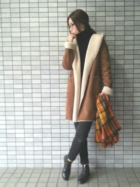 「green label relaxing（グリーンレーベルリラクシング）のアイテム（ムートンコート）」を使った、naoさん（レディース・166cm）の秋コーディネート