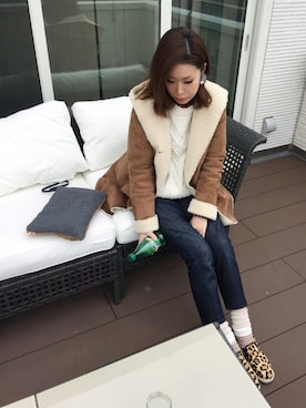 「green label relaxing（グリーンレーベルリラクシング）のアイテム（ムートンコート）」を使った、naoさん（レディース・166cm）の冬コーディネート