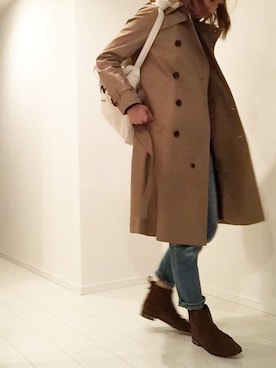 「HYKE」｜「アイテム（トレンチコート）」を使った、ミキさん（レディース・158cm）の冬コーディネート